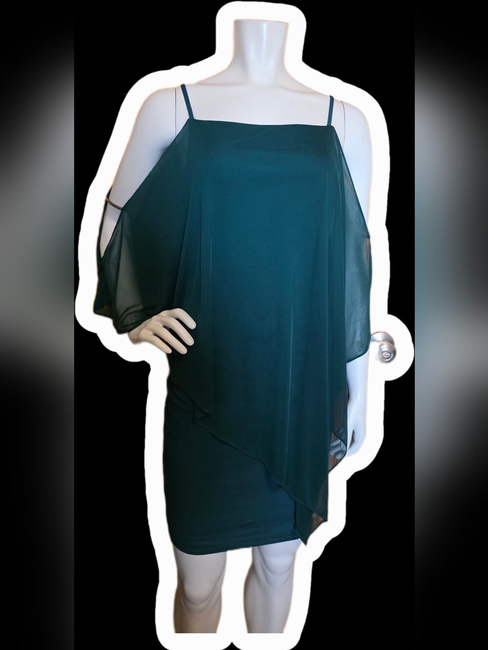 Suzy Shier Teal Cold-Shoulder Chiffon Overlay Mini Dress